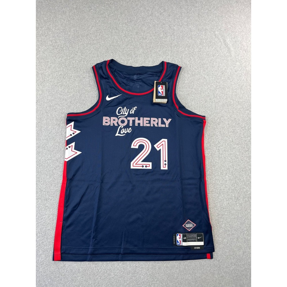 Philadelphia 76ers Basketball Jersey Mens L Blue Nike Swingman City Edition